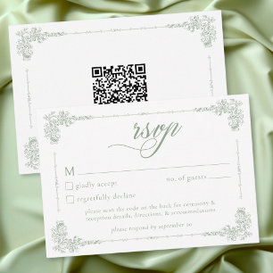 Elegante vintage barok sagegroene trouw-QR RSVP Kaartje