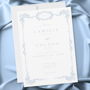 Elegante Vintage Barok Stofblauwe Huwelijk Kaart