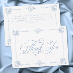 Elegante Vintage Barok Stofblauwe Trouwdag Bedankkaart