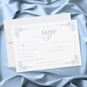 Elegante Vintage Barok Stofblauwe Trouwdag RSVP Kaartje
