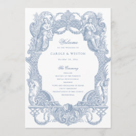 Elegante Vintage Barokke Lijst Blauwe Toile Bruilo Programmakaart