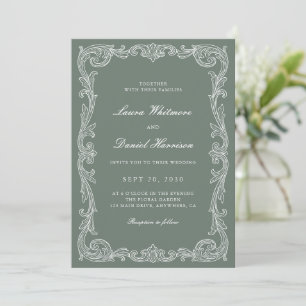 Elegante Vintage Barokke Lijst Sage Groene Trouw Kaart