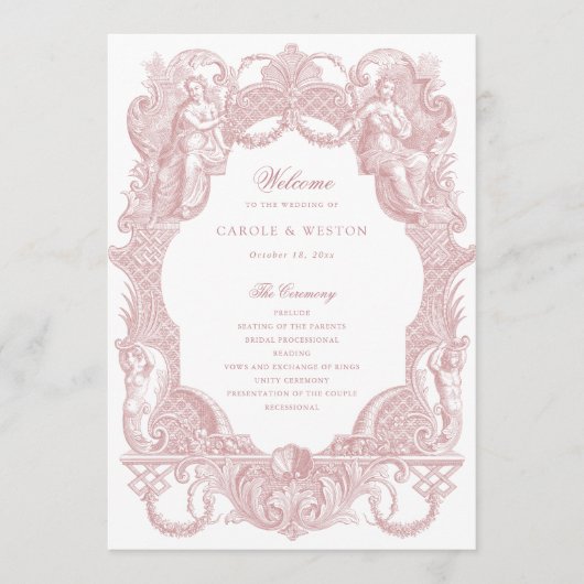 Elegante vintage barokke lijst stoffig roze toile programmakaart (Voorkant)