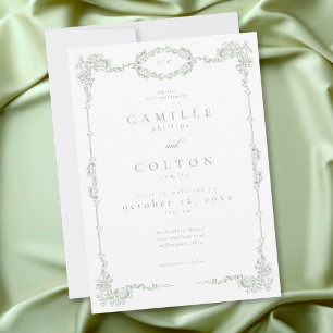 Elegante Vintage Barokke Saliegroene Trouw Kaart