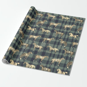 Elegante vintage beige gezadelde paarden blauw ger cadeaupapier