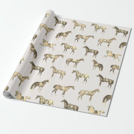 Elegante vintage beige gezadelde paarden cadeaupapier