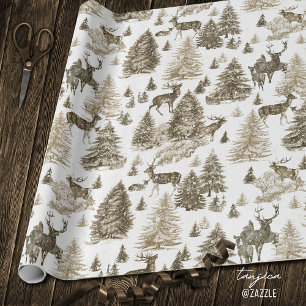 Elegante vintage beige herten in besneeuwd bosland cadeaupapier
