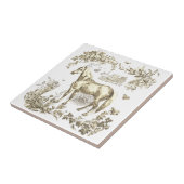 Elegante vintage beige paard bloemig tegeltje (Zijkant)