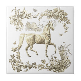 Elegante vintage beige paard bloemmotief tegeltje