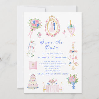 Elegante Vintage bewaar de data Watercolor Trouw F Kaart