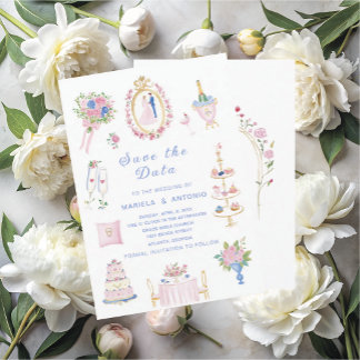 Elegante Vintage bewaar de data Waterverf Bruiloft Kaart