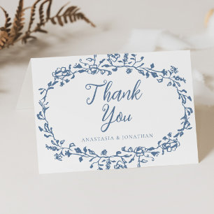 Elegante Vintage Blauwe Bloem Bruiloft Bedankkaart