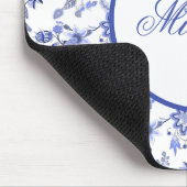 Elegante Vintage Blauwe Bloem Motief Witte Naam Muismat (Hoek)