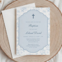 Elegante vintage blauwe bloem toile doopfeest voor