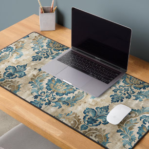Elegante vintage blauwe bloemen bureaumat