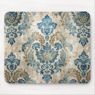 Elegante vintage blauwe bloemen muismat