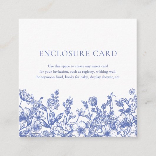 Elegante Vintage Blauwe Bloemige Envelopkaart Informatiekaartje (Voorkant)