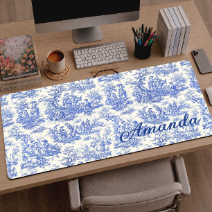Elegante vintage blauwe Franse platteland Toile Bureaumat
