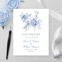 Elegante Vintage Blauwe Franse Tuin Bloemige Trouw