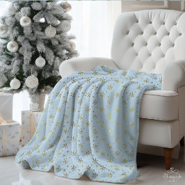 Elegante Vintage Blauwe Gouden Sterren Sherpa Deken