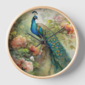 Elegante vintage blauwe groene pauw roze bloemen (Voorkant)