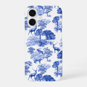 Elegante vintage blauwe herten vos land toile iPhone 16 hoesje