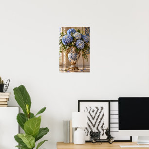 Elegante Vintage Blauwe Hortensia Bloemstuk Muurku Poster