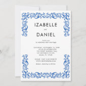 Elegante Vintage Blauwe Lijst Trouw  Kaart (Voorkant)