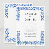 Elegante Vintage Blauwe Lijst Trouw  Kaart (Voorkant / Achterkant)