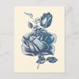 Elegante vintage blauwe roos briefkaart