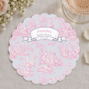 Elegante vintage blauwe roze toile de jouy kartonnen onderzetters
