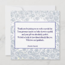 Elegante Vintage Blauwe Toile Baby Shower Dankjewe