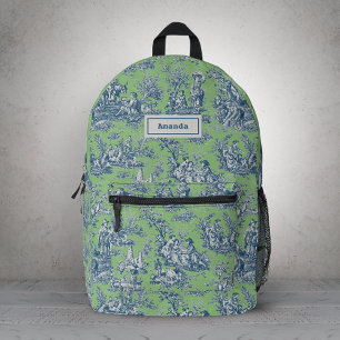 Elegante vintage blauwe Toile De Jouy Franse lande Bedrukte Rugzak