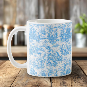 Elegante Vintage Blauwe Toile De Jouy Koffiemok