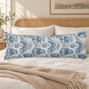 Elegante vintage blauwe toile de jouy lichaamskussen
