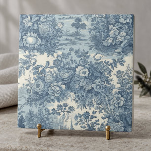 Elegante Vintage Blauwe Toile de Jouy Meer Bloemen Tegeltje