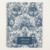 Elegante Vintage Blauwe Toile de Jouy Monogram Planner (Voorkant)
