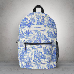 Elegante Vintage Blauwe Toile de Jouy Romantisch Bedrukte Rugzak