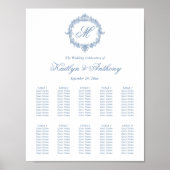 Elegante Vintage Blauwe Toile Monogram Bruiloft Poster (Voorkant)
