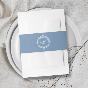 Elegante Vintage Blauwe Toile Monogram Bruiloft Uitnodigingen Wikkel