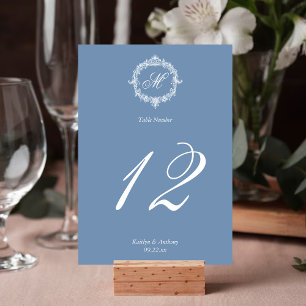 Elegante Vintage Blauwe Toile Monogram Huwelijk Kaart