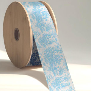 Elegante vintage blauwe turquoise toile de jouy grosgrain lint