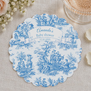 Elegante vintage blauwe turquoise toile de jouy kartonnen onderzetters