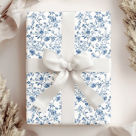 Elegante Vintage Blauwe Witte Bloem Toile Botanisc Cadeaupapier