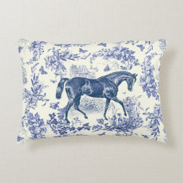 Elegante Vintage Blauwe Witte Paard Bloem Motief Accent Kussen