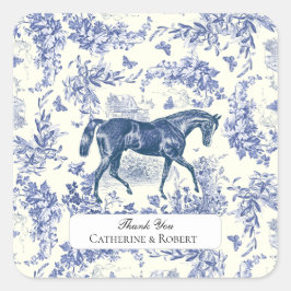 Elegante Vintage Blauwe Witte Paard Bloem Motief T Vierkante Sticker