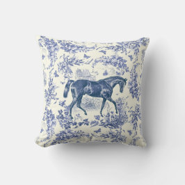 Elegante Vintage Blauwe Witte Paard Bloemmotief To Kussen