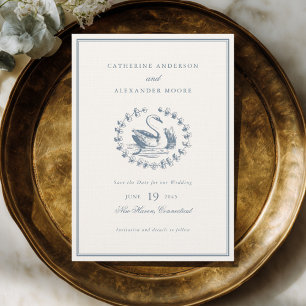 Elegante Vintage Blauwe Zwaan Romantische Trouwdag Save The Date