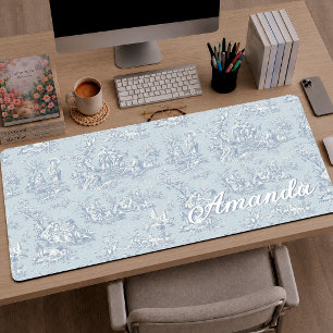 Elegante Vintage Blauwgrijze Toile Monogram Bureaumat