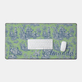 Elegante Vintage Blauwgroene Monogram Toile Bureaumat (Keyboard & Muis)